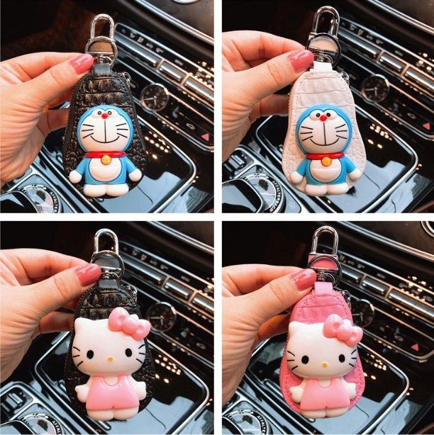 Cartoon Key Bag Genuine Leather Waist Hanging Rose Red Stance KT view 3