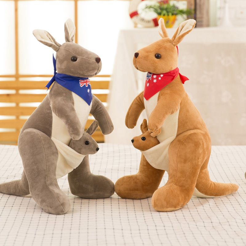 Jue Bei Kangaroo Plush Toy 35cm Light Brown blue scarf view 5