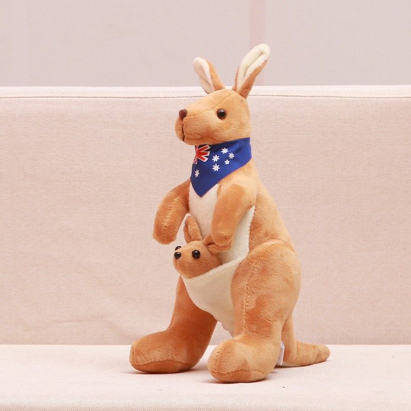 Jue Bei Kangaroo Plush Toy 35cm Light Brown blue scarf 55cm