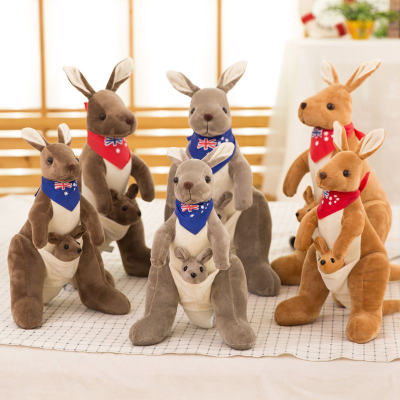 Jue Bei Kangaroo Plush Toy 35cm Gray red scarf 55cm view 2