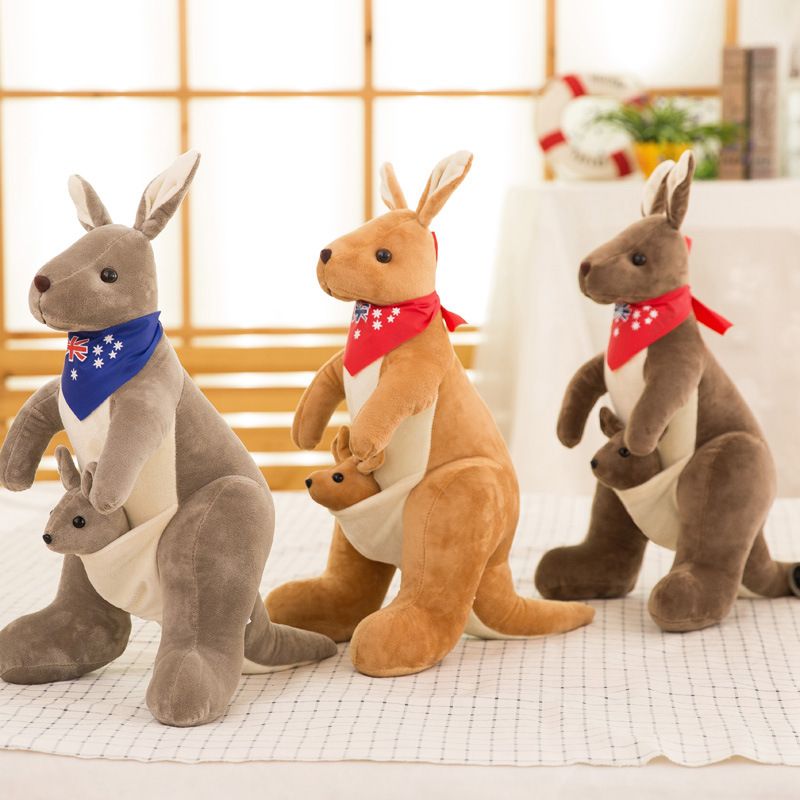 Jue Bei Kangaroo Plush Toy 35cm Light Brown blue scarf 45cm view 4