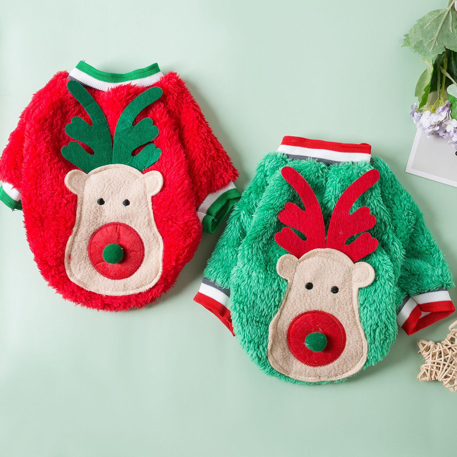 Pet Dog Christmas Deer Antler Fleece Vest Odd Pet Fawn smashes green XS view 5