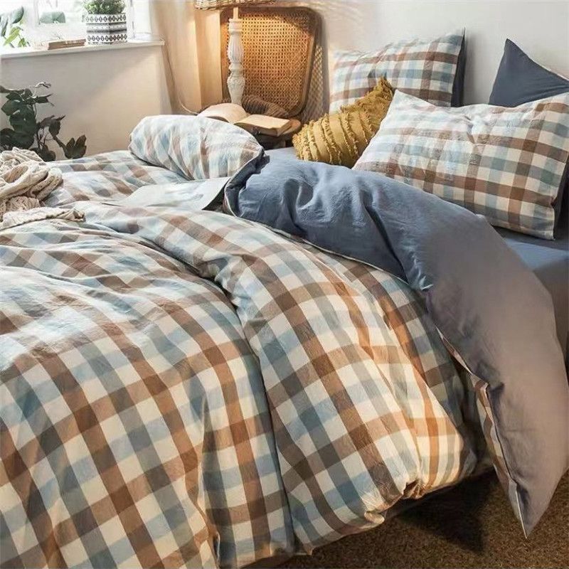 Duoxiao Quilt Cover 1.5x2.1m Twill Pink Grid Pink grid 1.2 x2.2 m bed sheet view 5