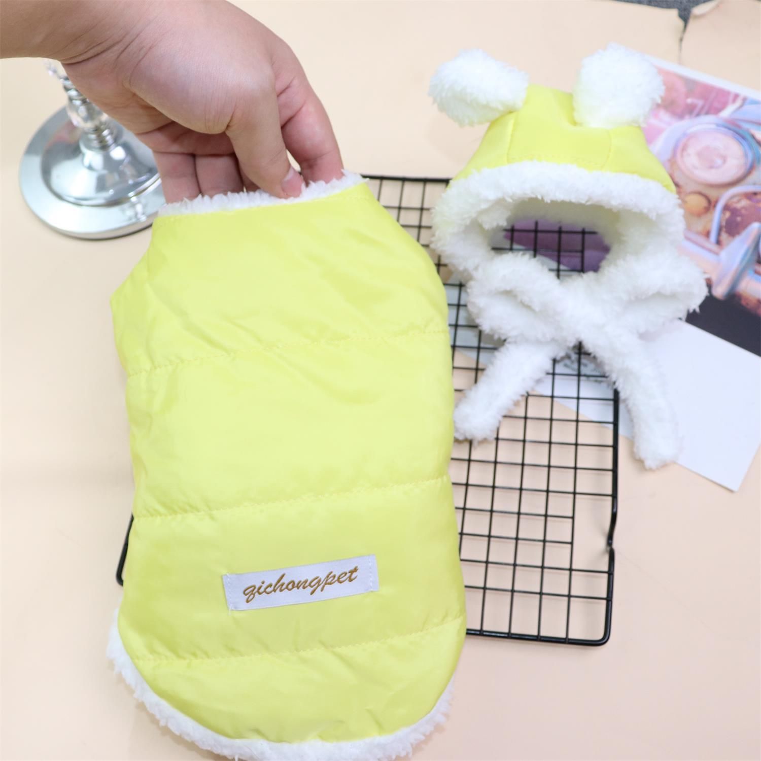 Pet Clothing Two Legged Clothes Odd Pet Thickened Warm cream suit yellow XXL view 3