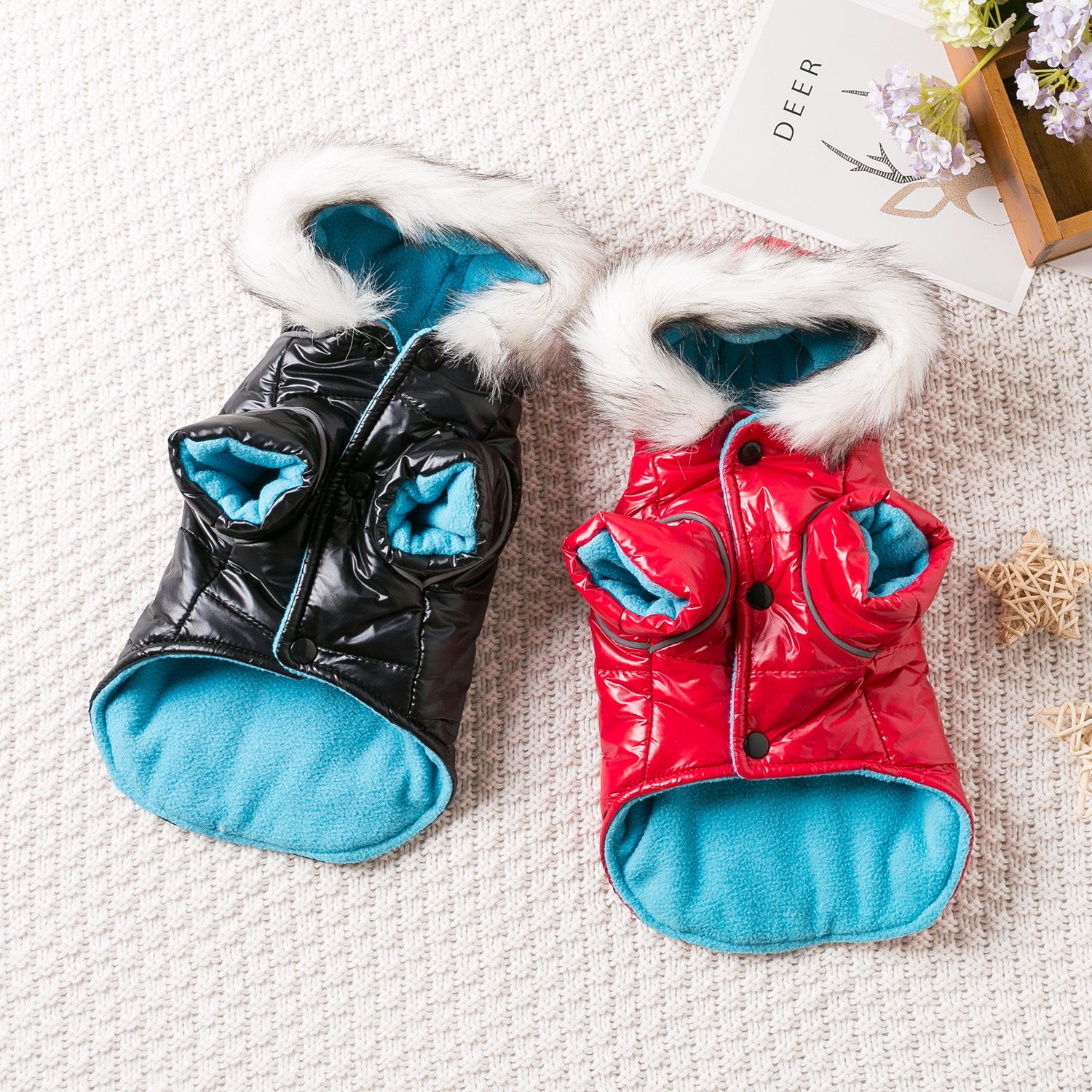 Dog Coat Thick Cotton Winter Pet Clothes Small Breed bright leather view 5