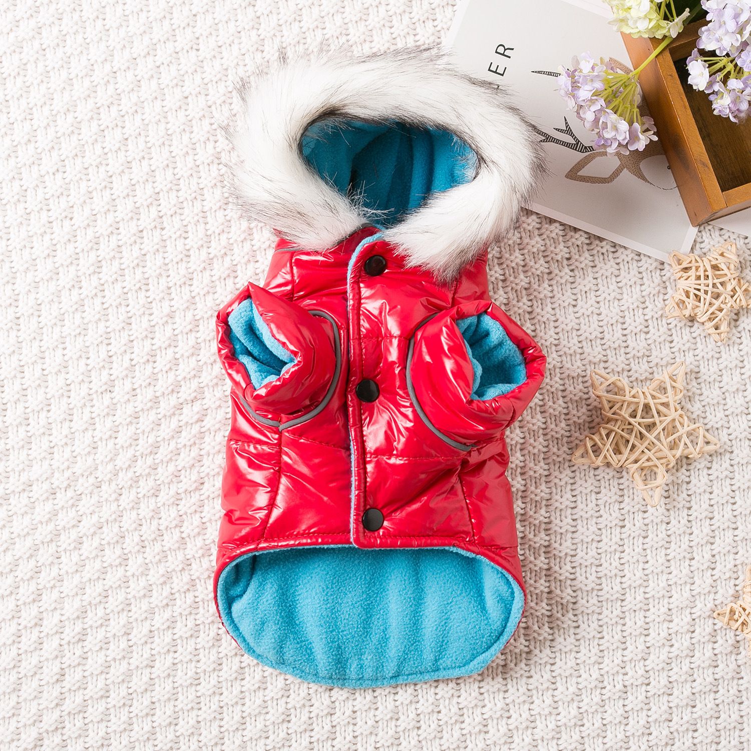 Dog Coat Thick Cotton Winter Pet Clothes Small Breed bright leather view 2