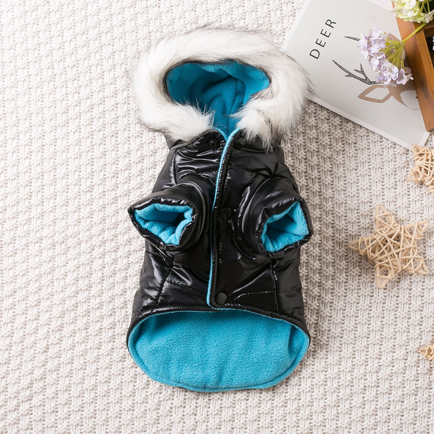 Dog Coat Thick Cotton Winter Pet Clothes Small Breed bright leather view 3