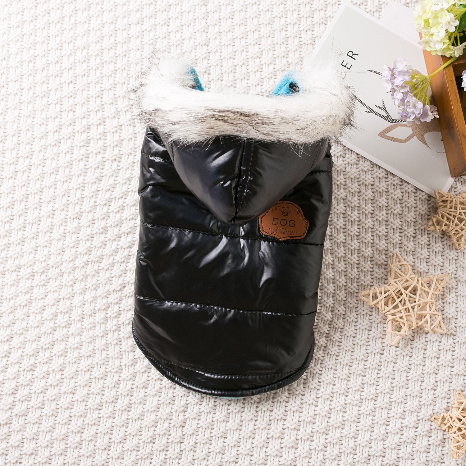 Dog Coat Thick Cotton Winter Pet Clothes Small Breed bright leather view 4