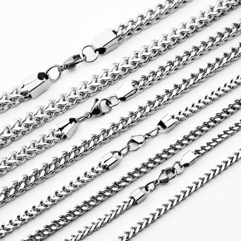 Friends Men Stainless Steel Square Chain Necklace Steel color 3mm-55cm view 5
