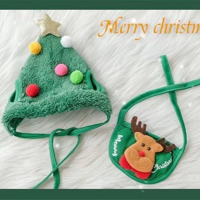 Pet Bib Santa Hat Green Elk Polyester Green elk saliva towel view 3