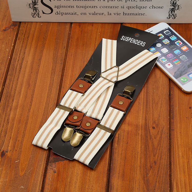 Showy Men's Elastic Striped Suspenders 4 Clips Children (65cm) view 2