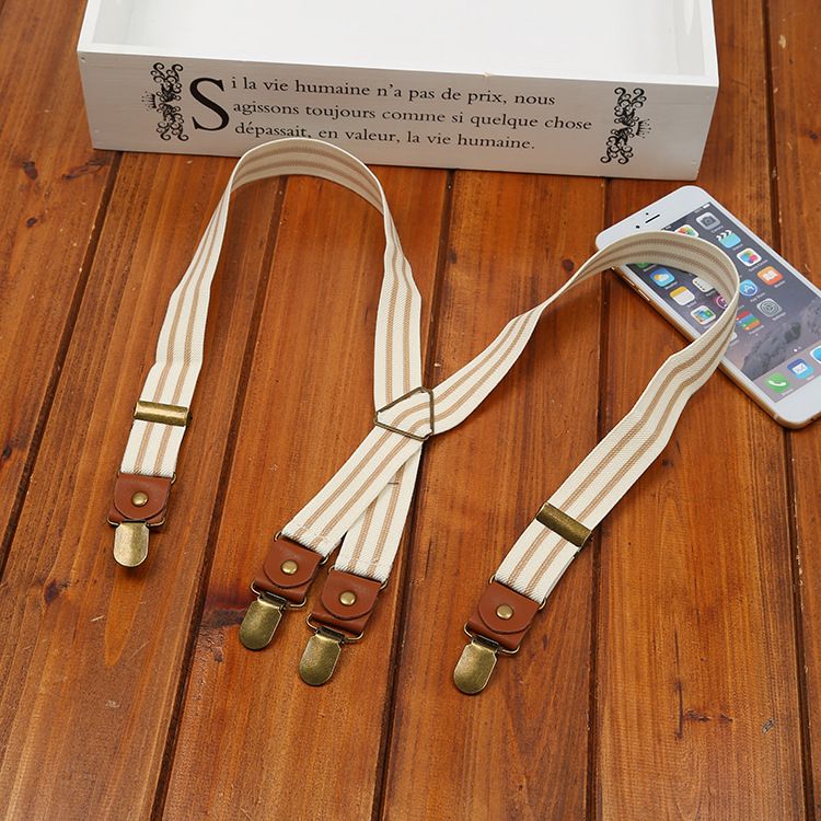 Showy Men's Elastic Striped Suspenders 4 Clips Children (65cm) view 3