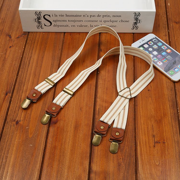 Showy Men's Elastic Striped Suspenders 4 Clips Children (65cm) view 4