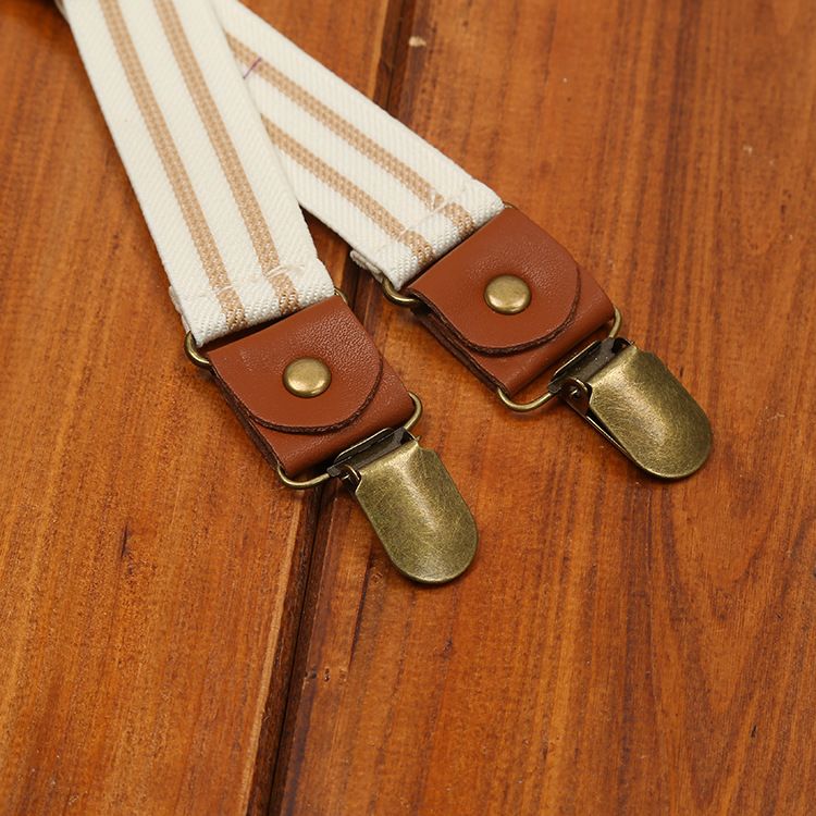 Showy Men's Elastic Striped Suspenders 4 Clips Children (65cm) view 5