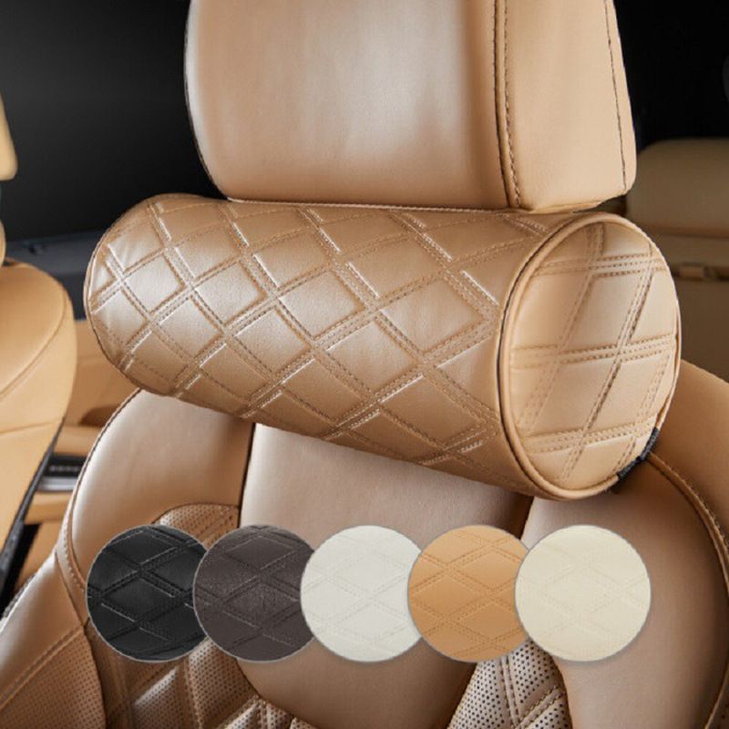 Car Headrest Memory Foam Pillow Leather Light gray memory Cotton spot without view 3