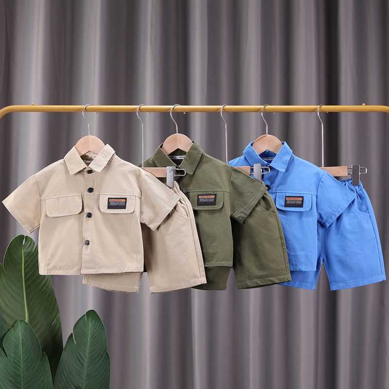 Cute Tail Bear Boys Summer Short Sleeve Shirt Pants Set Green 80cm view 3