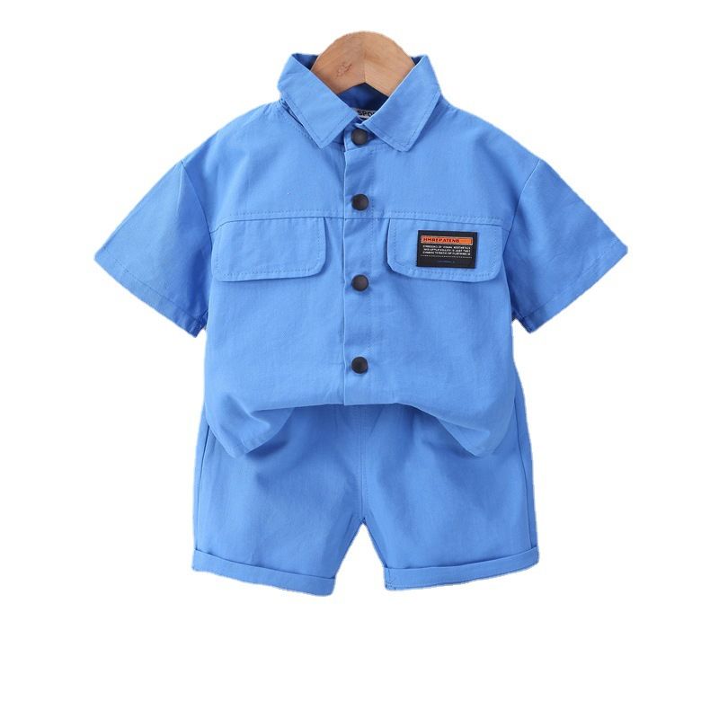 Cute Tail Bear Boys Summer Short Sleeve Shirt Pants Set Green 120cm view 5