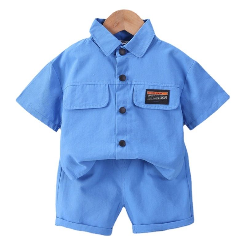 Cute Tail Bear Boys Summer Short Sleeve Shirt Pants Set Khaki 120cm