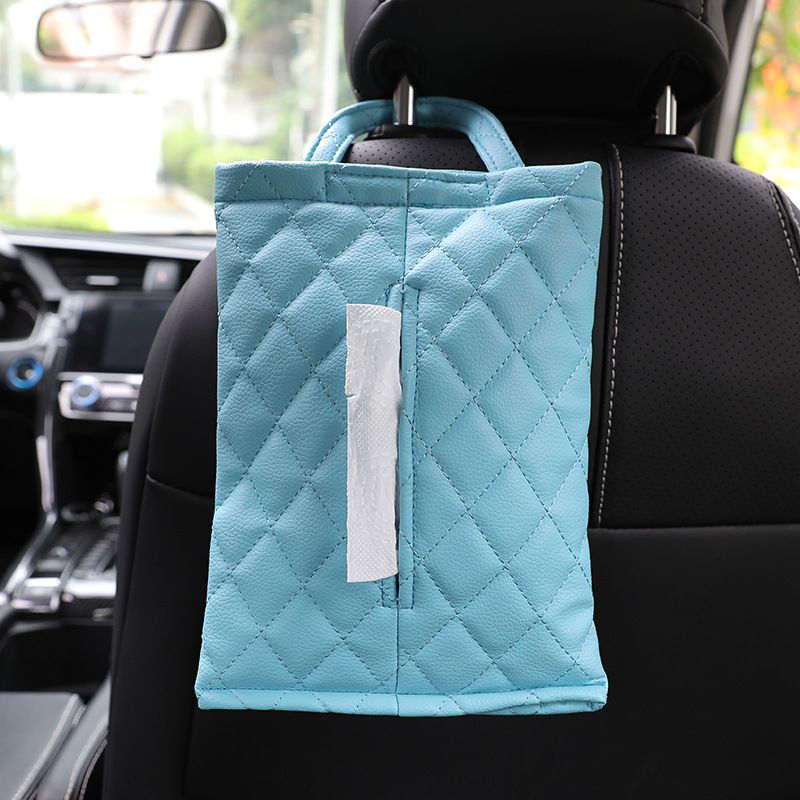 Car Tissue Holder Leather Hanging Blue — image 1