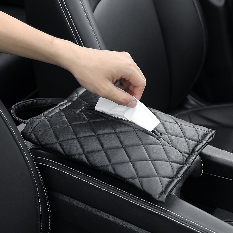 Car Tissue Holder Leather Hanging Blue view 3
