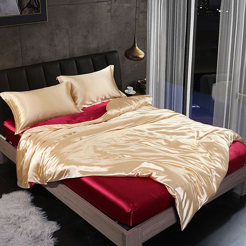 Shurui Silk Four Piece Set 150x200cm 1.2 m bed hat four-piece set [quilt cover — image 1