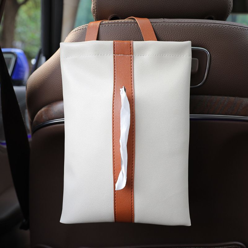 rx Leather Car Tissue Box Holder 26x18.5cm Beige White — image 1