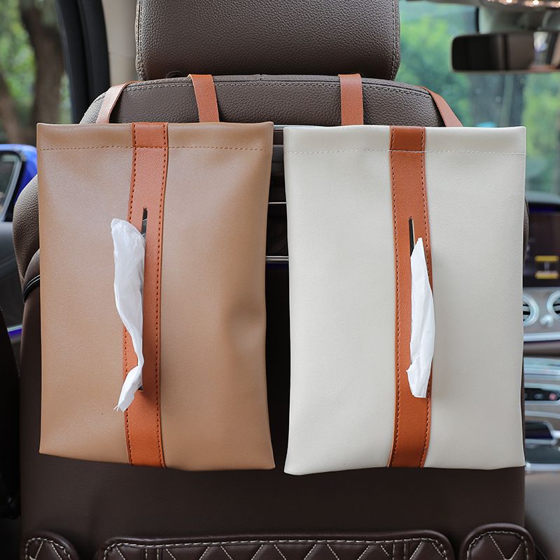 rx Leather Car Tissue Box Holder 26x18.5cm Beige White view 4