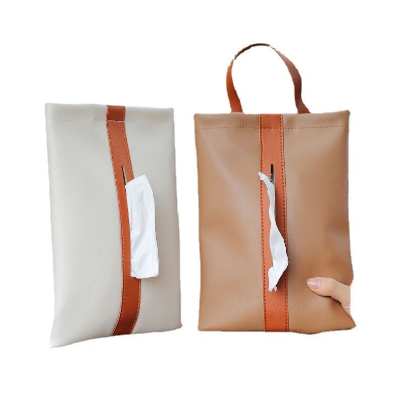 rx Leather Car Tissue Box Holder 26x18.5cm Beige White view 5
