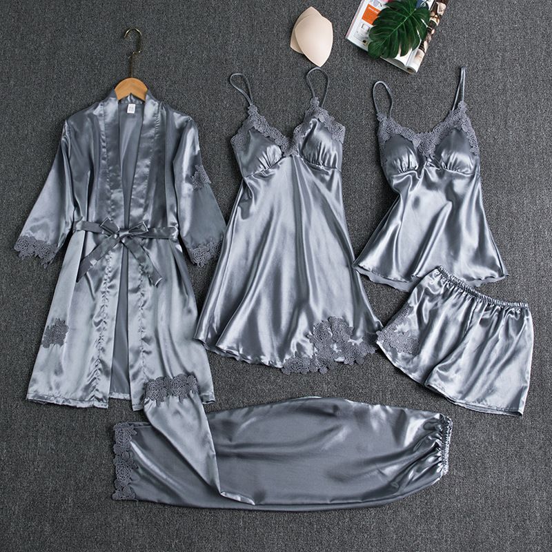 Women Five Piece Sleepwear Set Polyester V Neck Champagne XXL view 5
