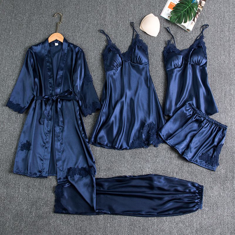 Women Five Piece Sleepwear Set Polyester V Neck Black XXXL view 3