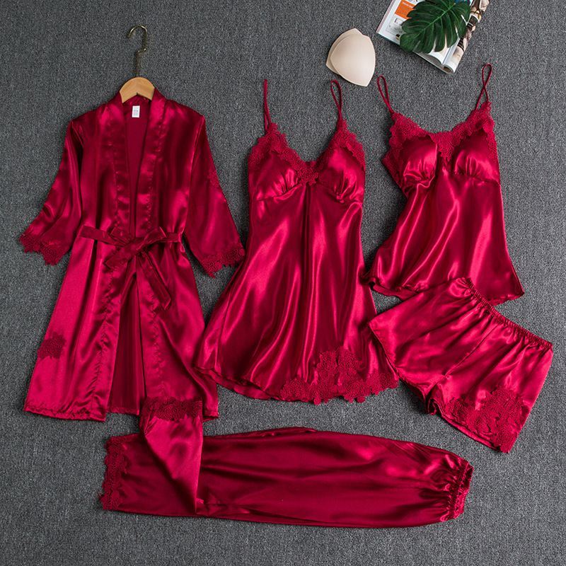 Women Five Piece Sleepwear Set Polyester V Neck Navy M view 2