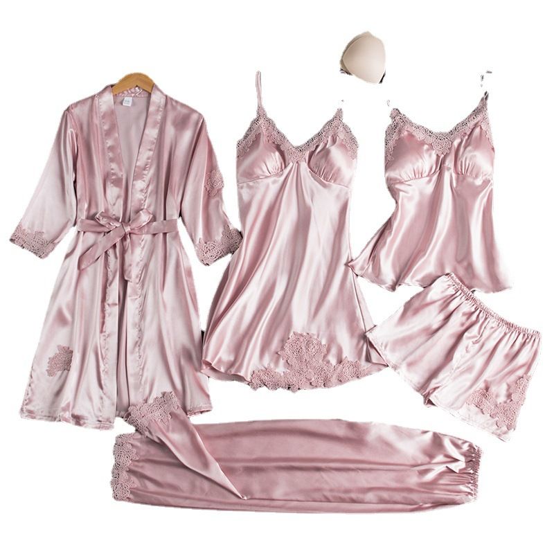 Women Five Piece Sleepwear Set Polyester V Neck Grey XXXL view 5