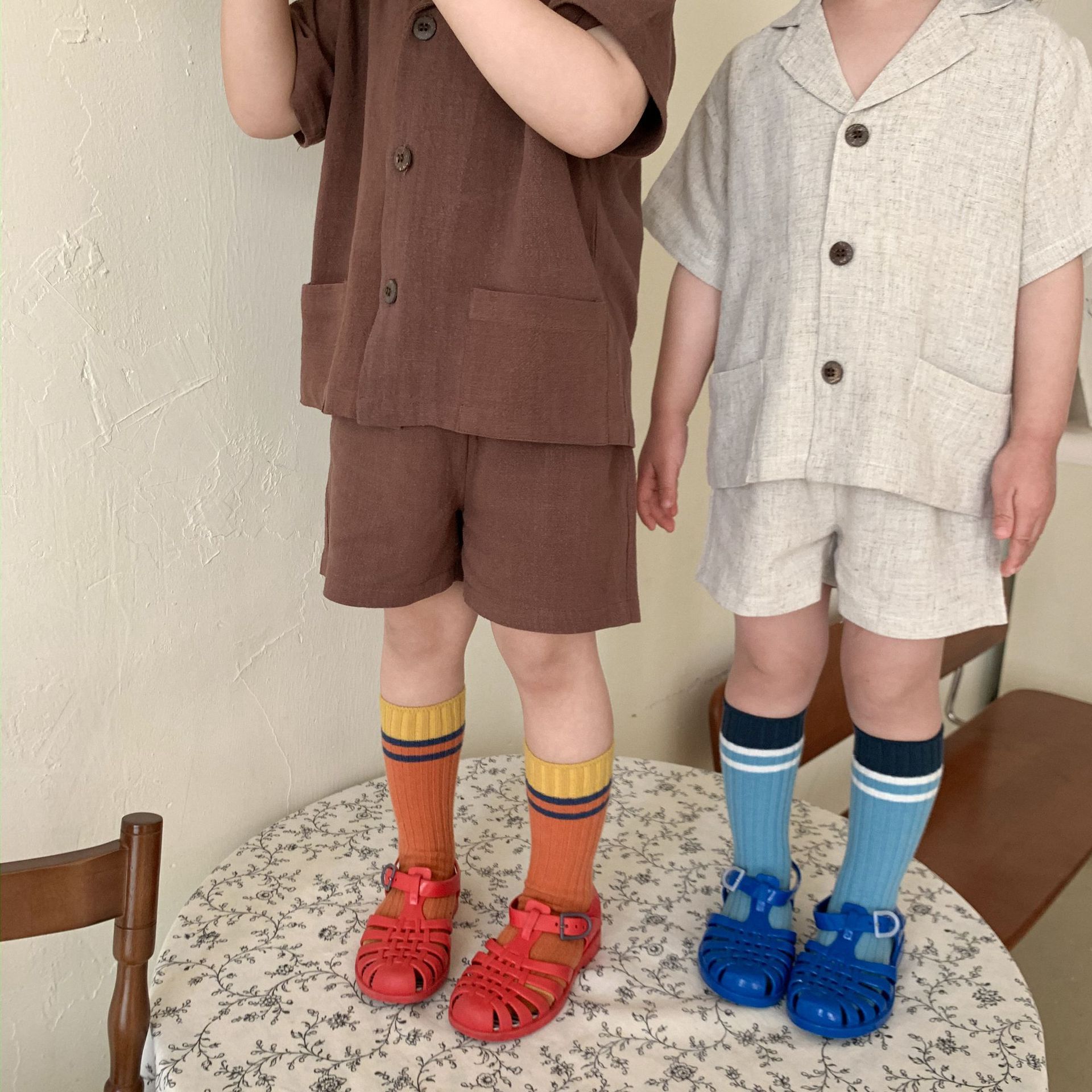 Kids Cotton Short Sleeve Shirt Shorts Set 21039 21039 Curry 150cm view 3