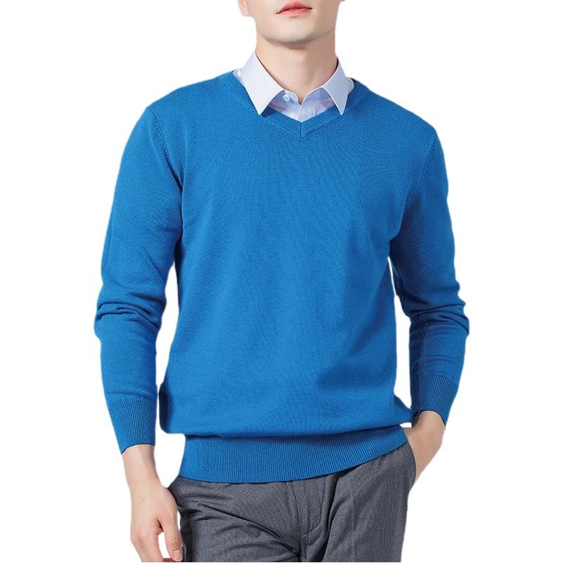 Men V Neck Pullover Knitwear Loose Long Sleeve Fresh green view 2