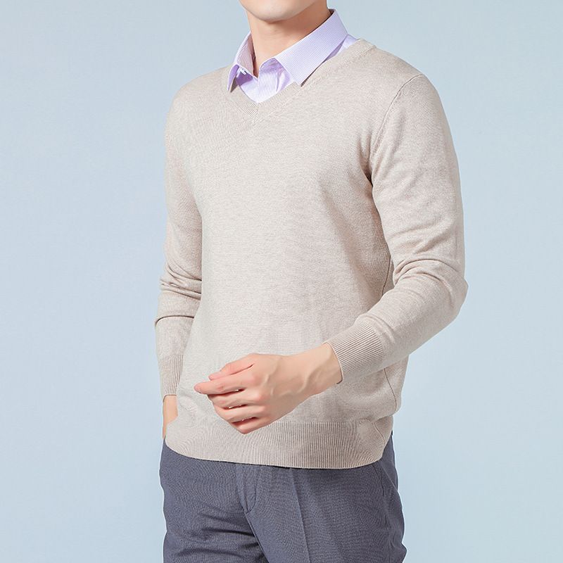 Men V Neck Pullover Knitwear Loose Long Sleeve Fresh green view 3