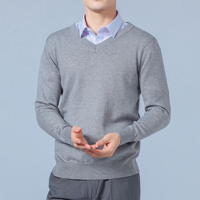 Men V Neck Pullover Knitwear Loose Long Sleeve Fresh green view 4