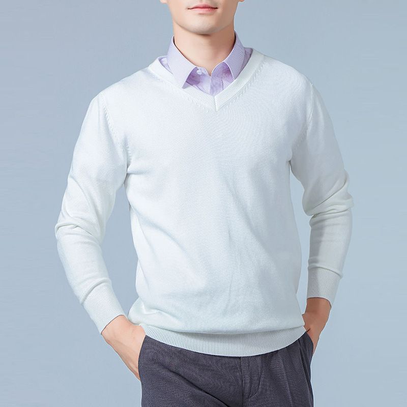 Men V Neck Pullover Knitwear Loose Long Sleeve Fresh green view 5