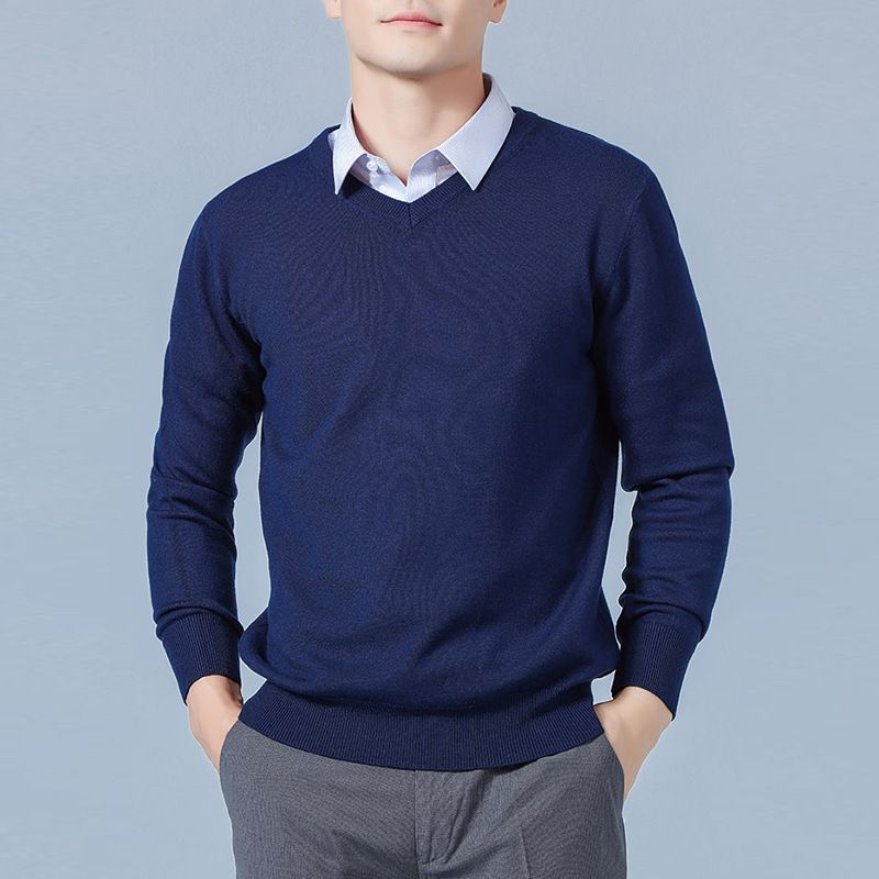 Men V Neck Pullover Knitwear Loose Long Sleeve Fresh green view 6