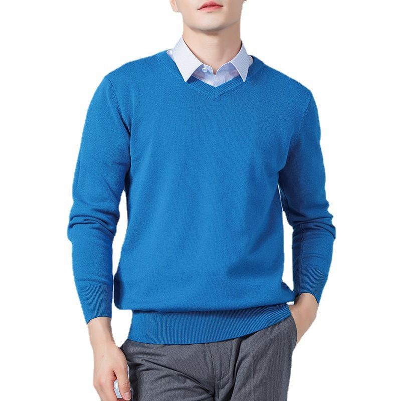 Men V Neck Pullover Knitwear Loose Long Sleeve Fresh green view 7