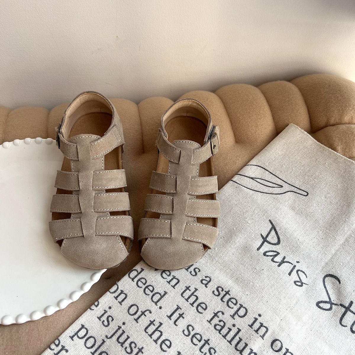 Kwai Kids Leather Shoes Boys Girls apricot gray 23