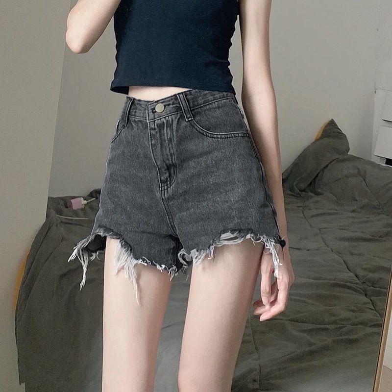 Women High Waist Denim Shorts Summer Cotton White 5XL view 3