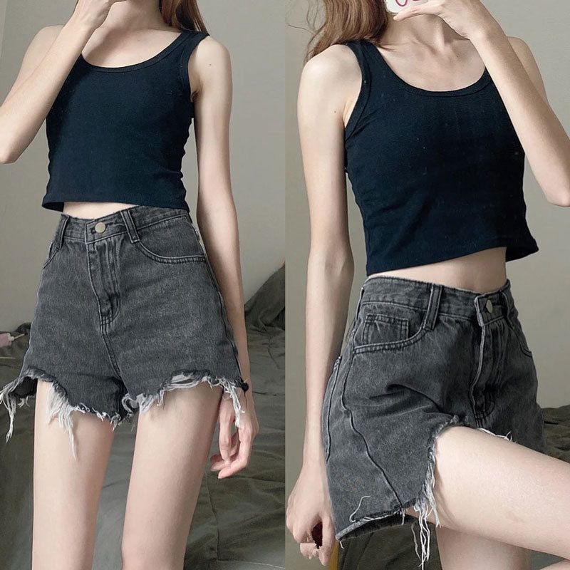 Women High Waist Denim Shorts Summer Cotton White 5XL view 5