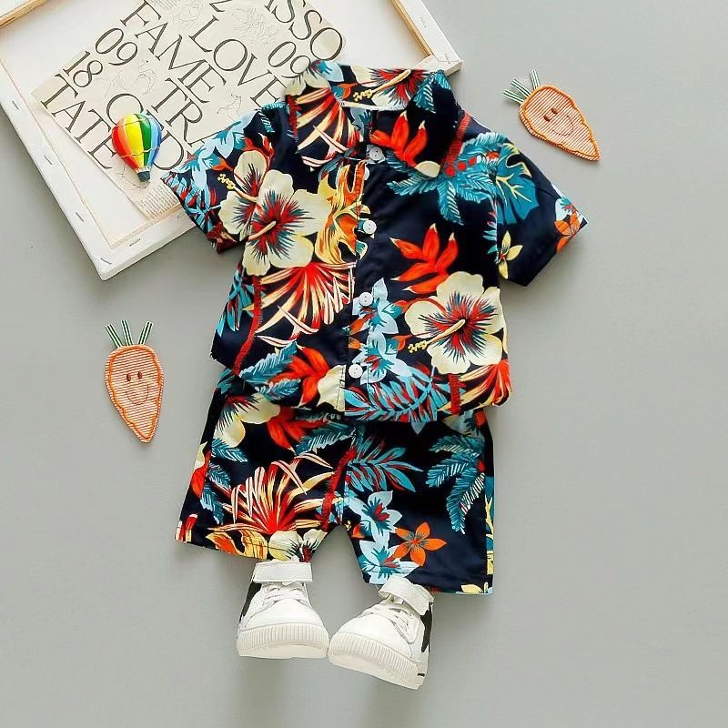 Chaole Pig Boys Cotton Short Sleeve Suit Fusang Red 100cm
