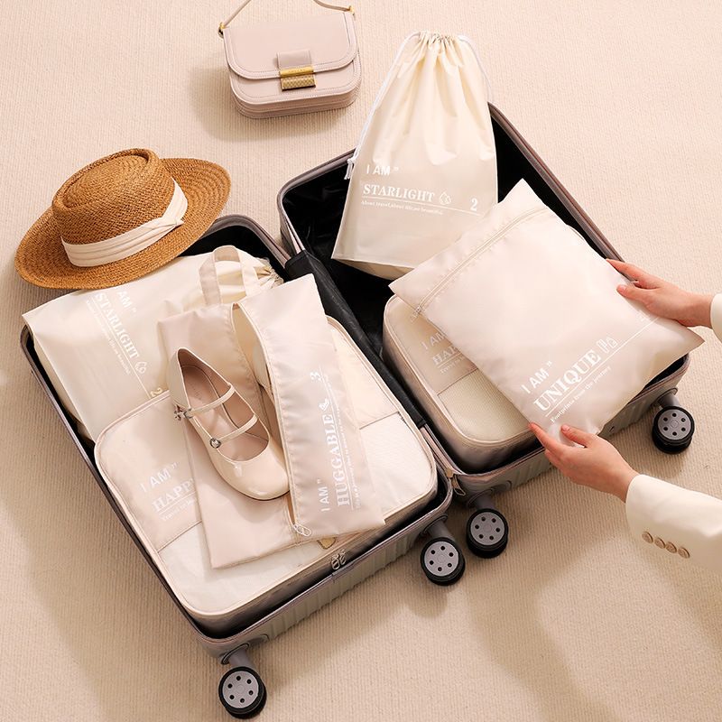 Travel Bag Set Polyester 6 Piece Organizer Beige