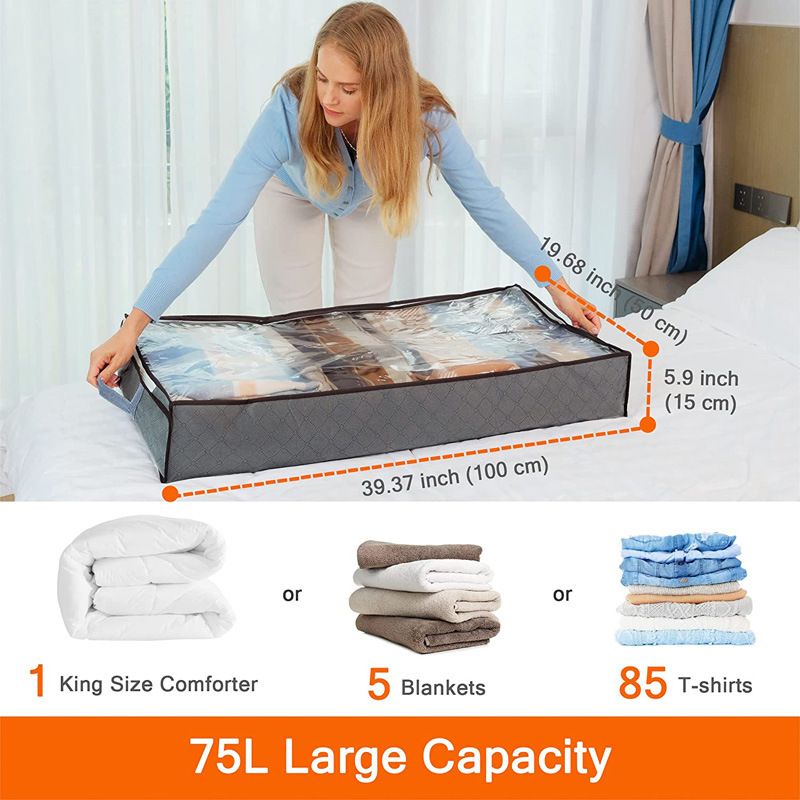 Bed Bottom Storage Bag Non-woven Fabric Sealed Dark Gray four portable Bed view 4