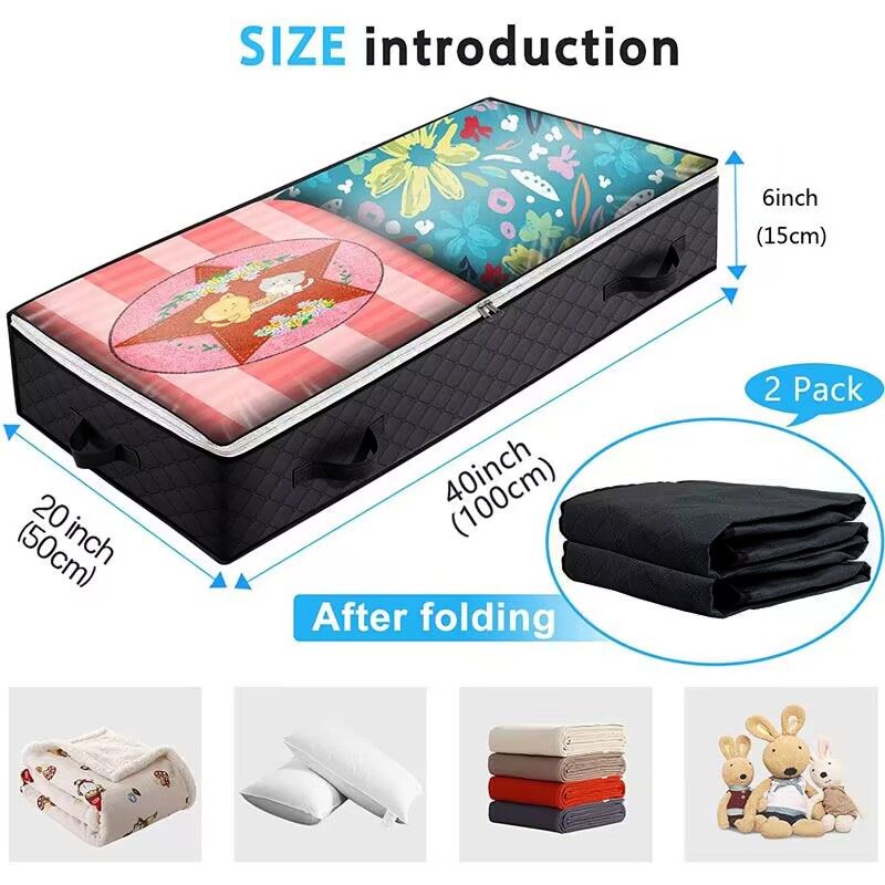 Bed Bottom Storage Bag Non-woven Fabric Sealed Black four portable Bed storage