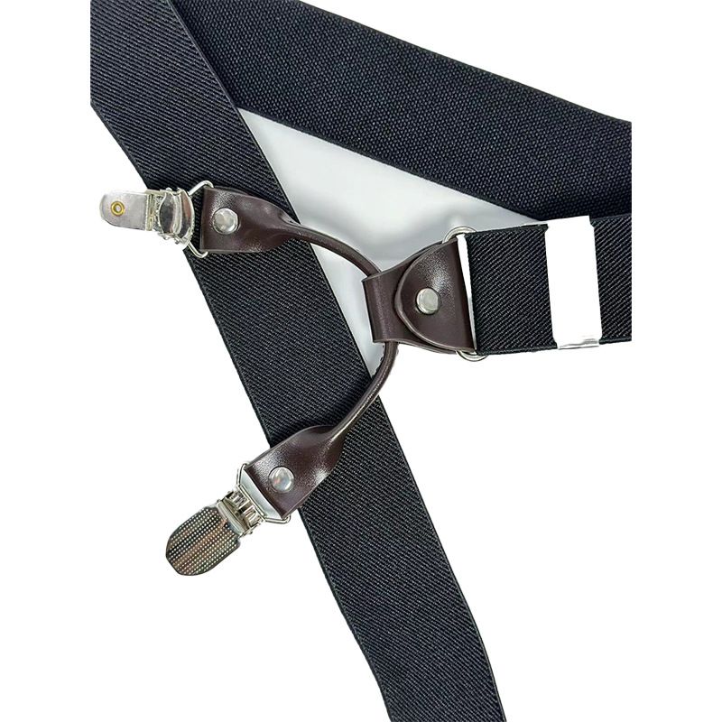 European Fan 6 Clip Men Suspenders Polyester Adjustable Twill: navy blue view 7