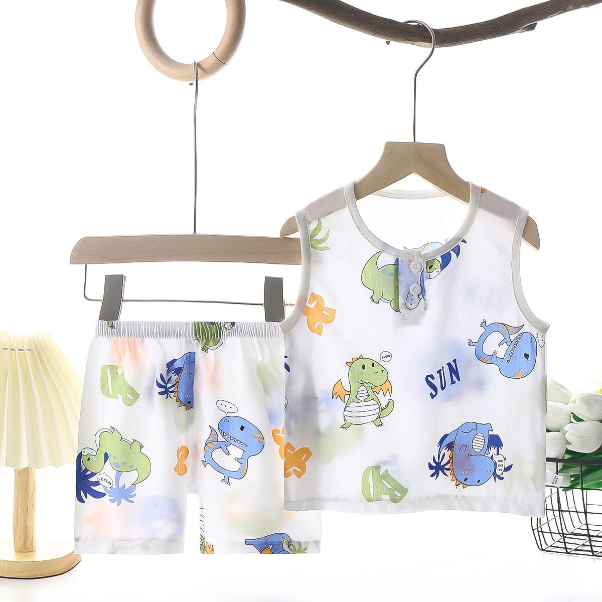 Tong Xinyuan Kids Cotton Silk Vest Set Shorts (Gray) car cotton silk vest set 80cm view 6