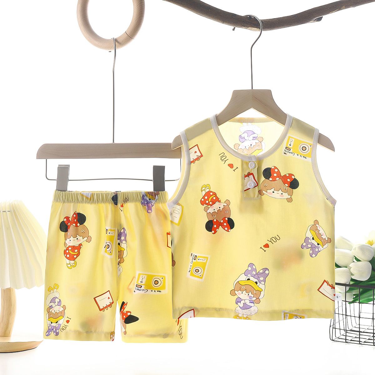 Tong Xinyuan Kids Cotton Silk Vest Set Shorts (Pink) Rabbit Radish Silk Vest view 4