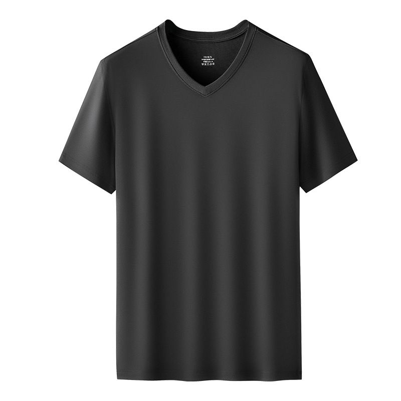 Kang Gongfang Men Modal T-Shirt Crewneck Short Sleeve V-neck-Black 3XL(161kg ~